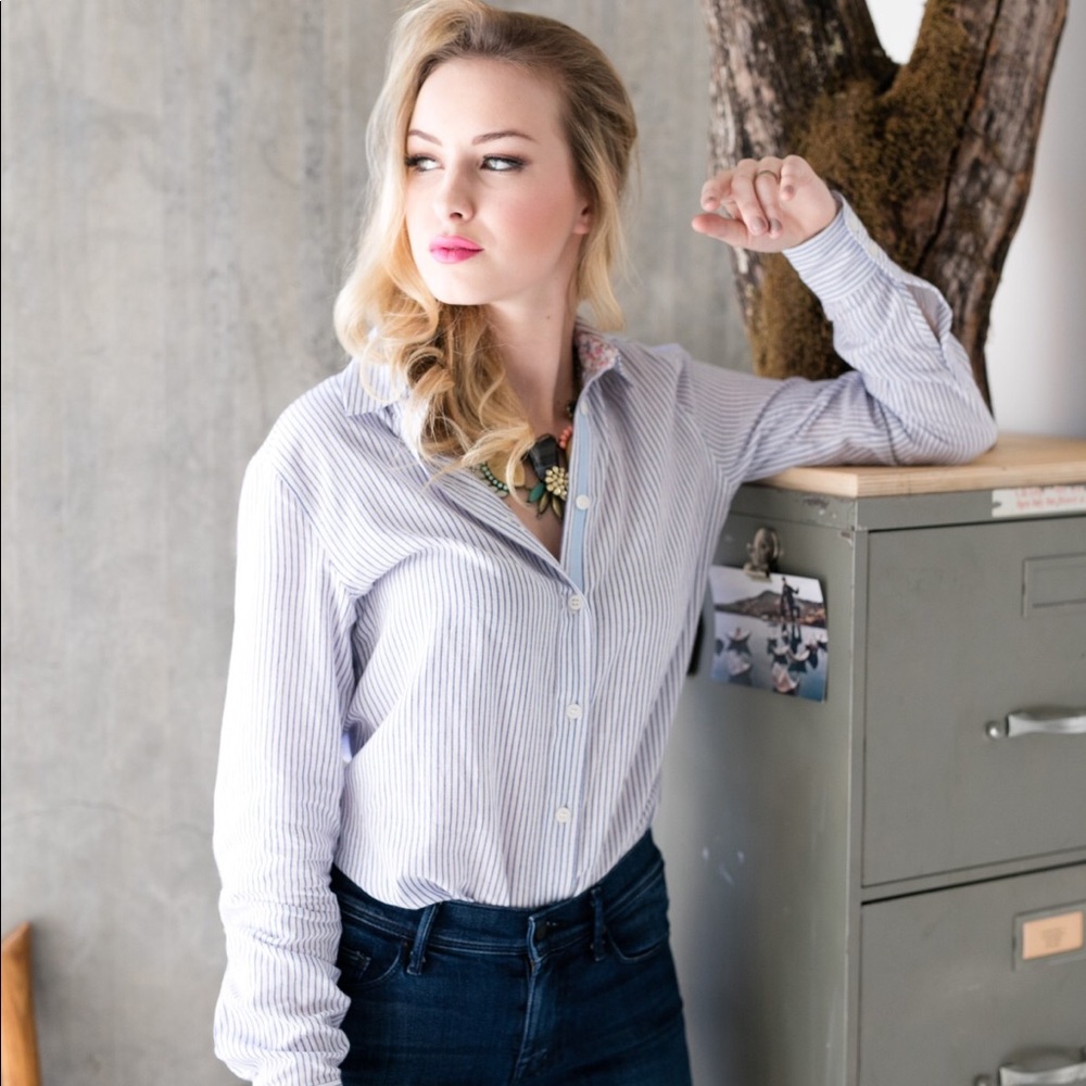 Evy's Tree Amy Shirts in Hazelnut and Navy Stripe